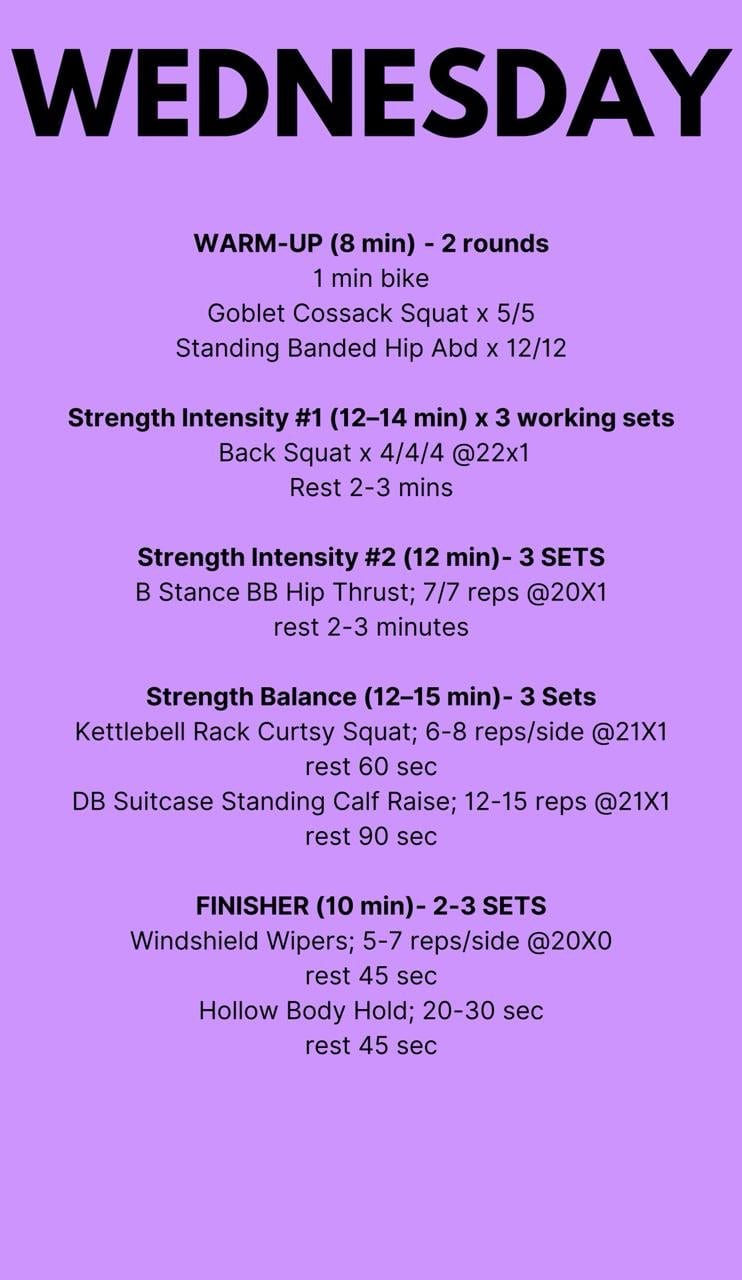 Wednesday's Squat Session workout program graphic