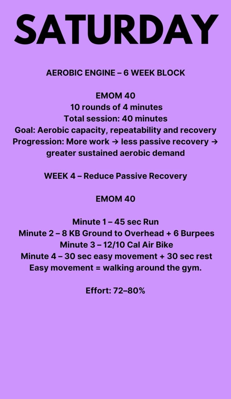 Saturday conditioning class aerobic engine workout program graphic